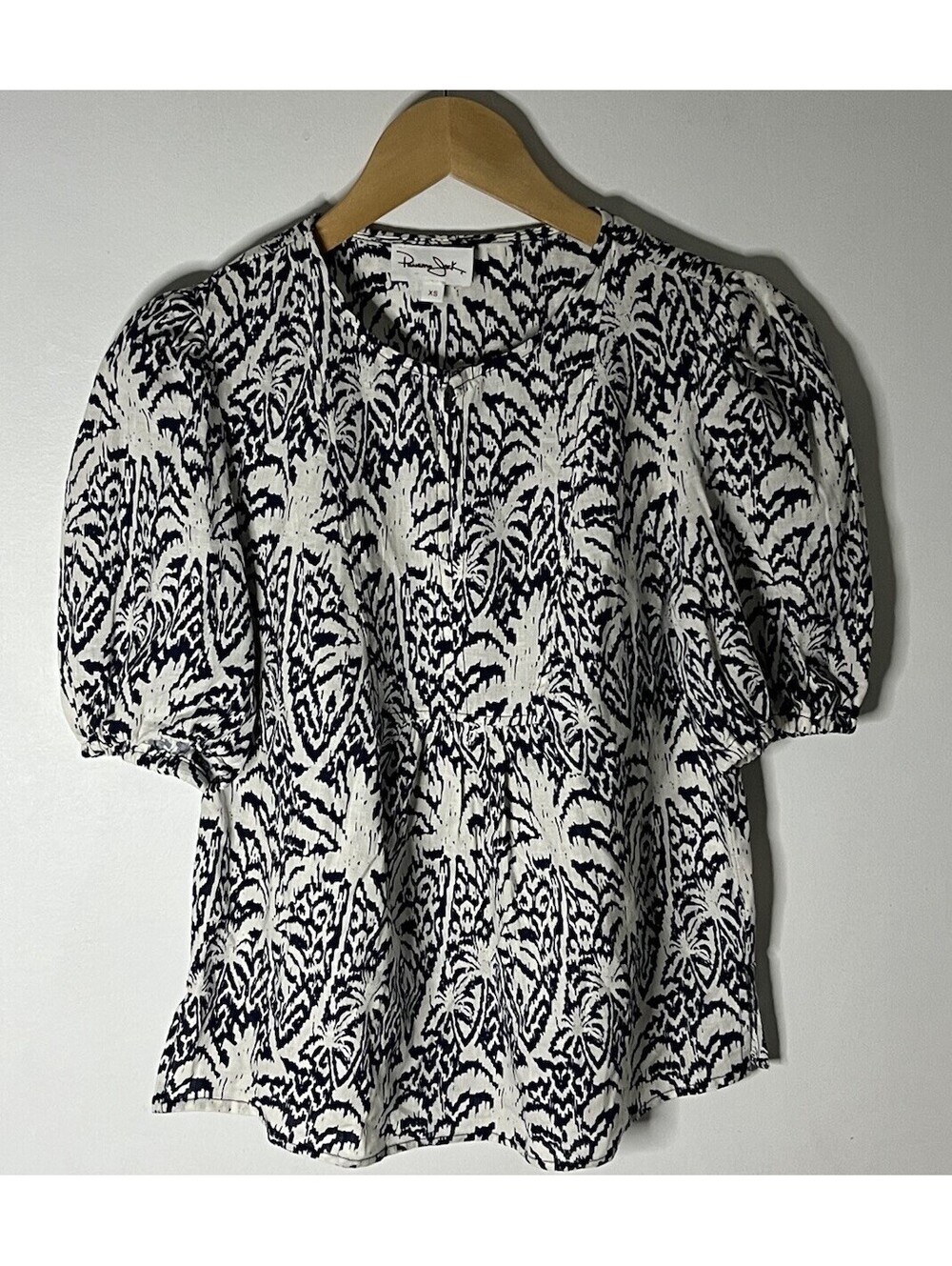 Panama Jack Linen Rayon Tropical Floral Balloon Sleeve Blouse Women’s Size XS